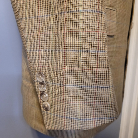 Burberry 40R Beige, Blue, Yellow, Red Windowpane Mens Wool Mens Sport Coat - Picture 4 of 9